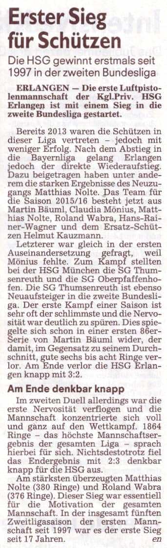 Luftpistolenmannschaft - Sieg in der 2. Bundesliga